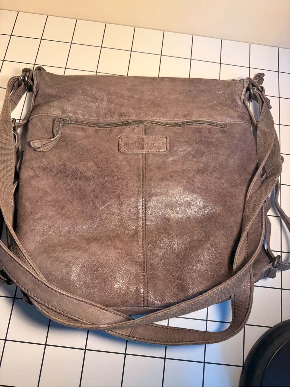 Leather convertible Crossbody Bag or Backpack- Taupe Brown - Picture 3 of 7